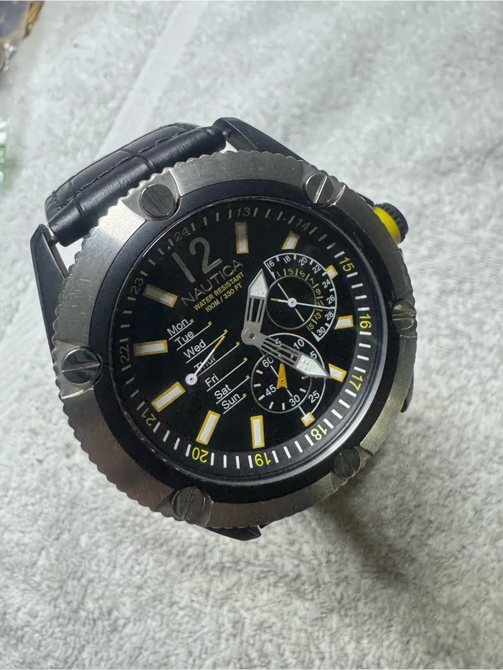Nautica Black and Yellow Multifunction Sport Watch